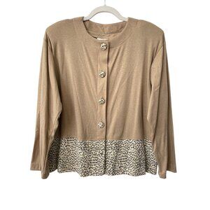 Vintage 90s HMJ Button Front Cardigan Sz Large Long Sleeve Leopard Deadstock NEW